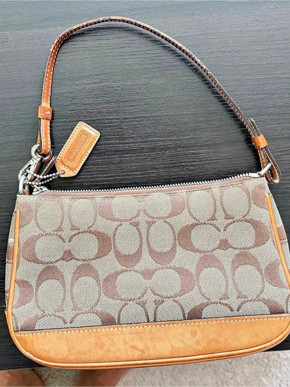 Coach Signature Demi Pouch Shoulder Bag Brown & Tan
